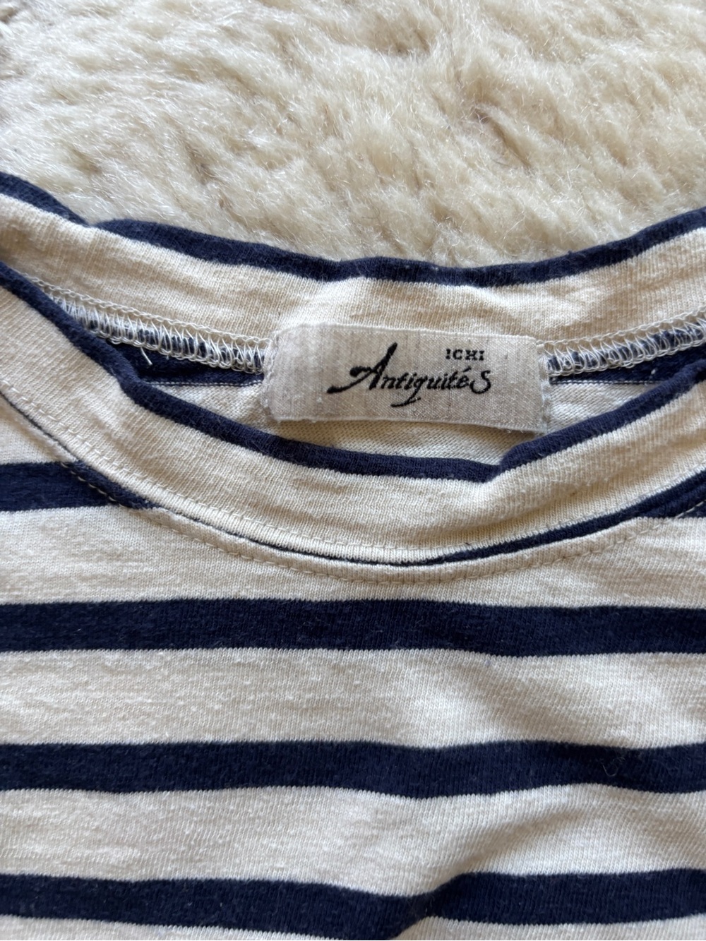 Ichi Antiquities Navy & White Striped long sleeve shirt